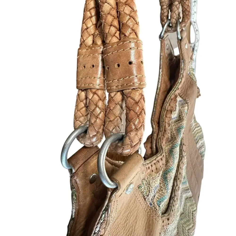 Sigrid Olsen Colorful Leather Hobo Bag Braided Handles Boho Hippie Festival